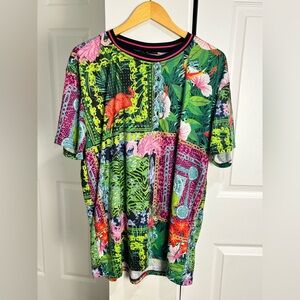 Reason Women’s Tropical Jungle Floral Short Sleeve Shirt Size XL Colorful Bold